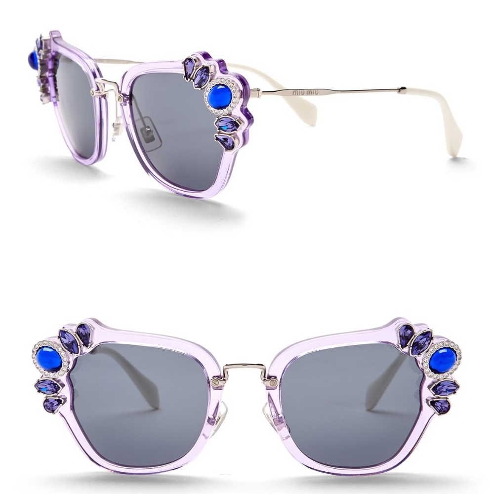 MIU MIU Crystal Embellished Cat Eye Lilac Sunglass